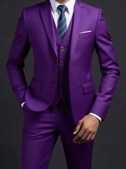 Suit (Blazer+ Vest + Trousers) Men's Fashionable Gentleman Business British Style Solid-color Banquet Host Casual Wedding Suit