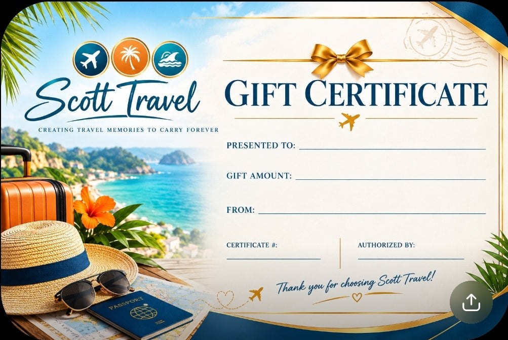 ScottTravel 100 Digital Gift Card For Travel Gifts
