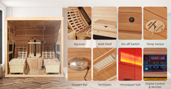 Luxurious 2-Person Infrared Sauna with Recliners, 7-Color Starry Ceiling, 9 Heating Tubes, and Himalayan Salt Panels - Indoor Wooden Sauna for Home Spa Experience