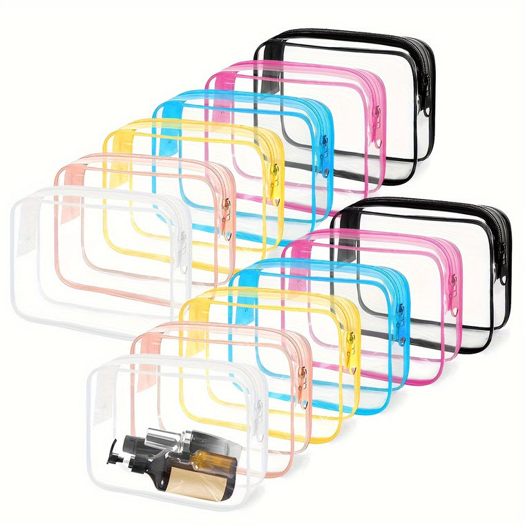 12pcs TSA-Approved Clear Toiletry Bag Set - Waterproof, Quart & Gallon Sizes for Women's Travel Essentials, Portable Airport-Friendly Cosmetic Pouches